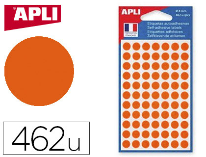 Pastille adhésive apli agipa diamètre 8mm permanente coloris orange pochette 462 unités