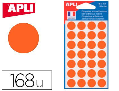 Pastille adhésive apli agipa diamètre 15mm permanente coloris orange pochette 168 unités