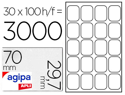 Étiquette adhésive apli agipa multi-usage 70x29.7mm toute imprimante boîte 3000 unités