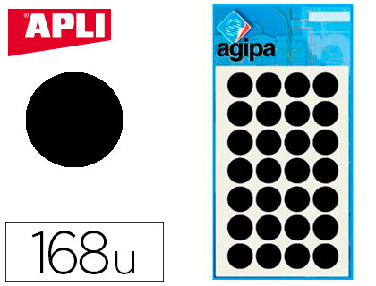 Pastille adhésive apli agipa diamètre 15mm permanente coloris noir pochette 168 unités