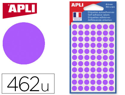 Pastille adhésive apli agipa diamètre 8mm permanente coloris violet pochette 462 unités