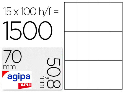 Étiquette adhésive apli agipa multi-usage 70x50.8mm toute imprimante boîte 1500 unités