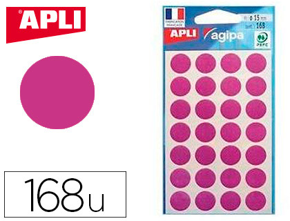 Pastille adhésive apli agipa diamètre 15mm permanente coloris violet pochette 168 unités