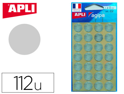 Pastille adhésive apli agipa diamètre 15mm permanente coloris argent pochette 112 unités
