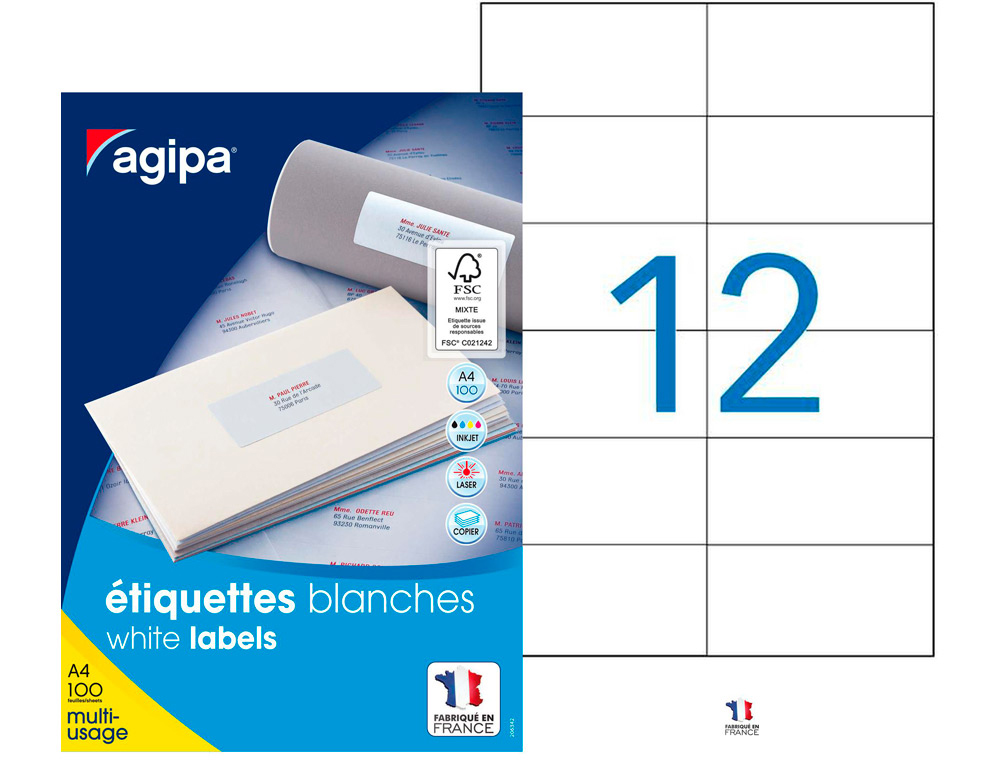 Étiquette adhésive apli agipa multi-usage 105x49.39mm toute imprimante boîte 1200 unités