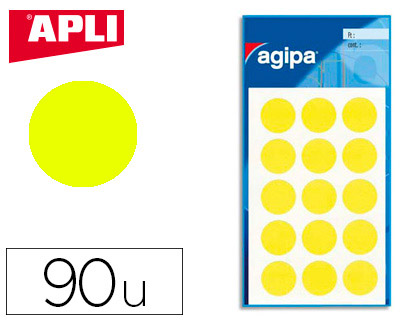Pastille adhésive apli agipa diamètre 19mm permanente coloris jaune pochette 90 unités