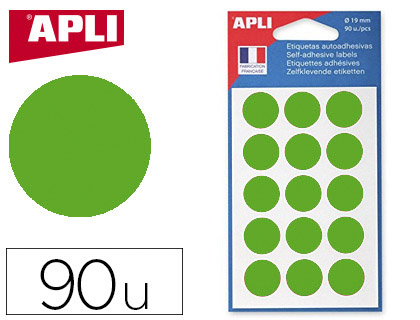 Pastille adhésive apli agipa diamètre 19mm permanente coloris vert pochette 90 unités