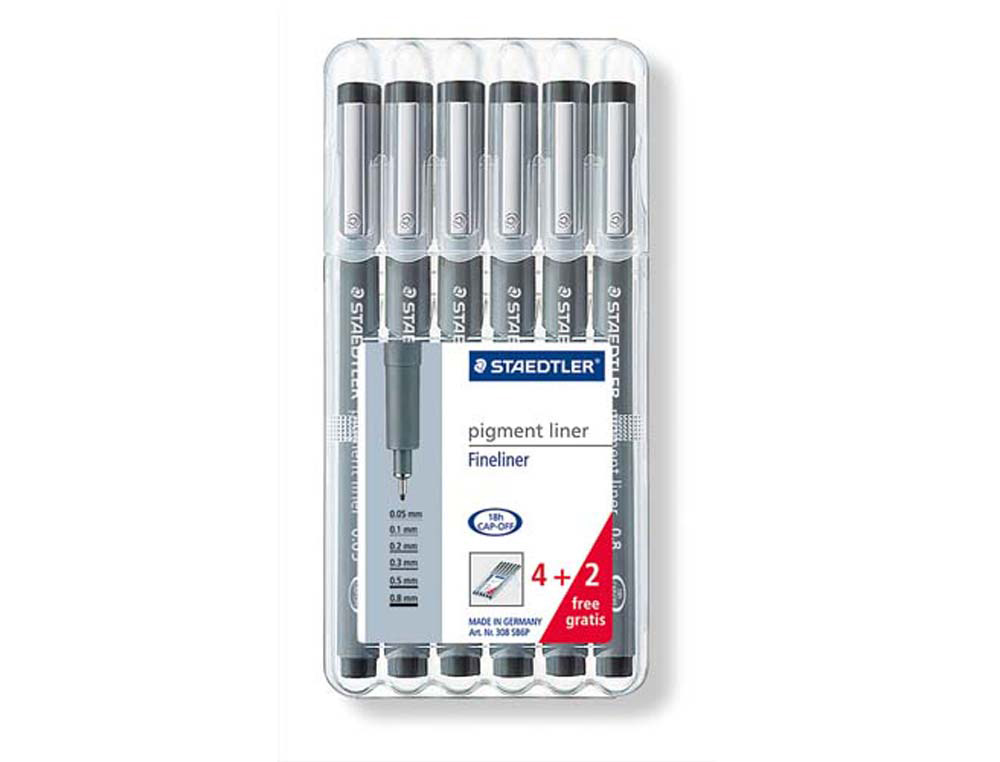 Stylo-feutre staedtler pigment liner technique 0.05mm 0.1mm 0.2mm 0.3mm 0.5mm 0.8mm noire pointe calibrée étui 4+2u