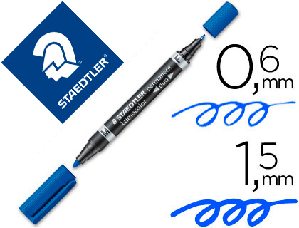 Marqueur staedtler permanent lumocolor duo multi-usages double pointe 0.6 et 1.5mm encre dry safe bleu
