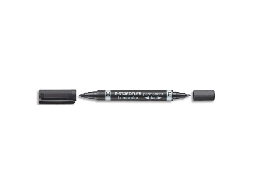 Marqueur staedtler permanent lumocolor duo multi-usages double pointe 0.6 et 1.5mm encre dry safe noir