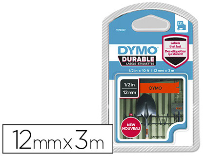 Ruban dymo d1 polyester adhésif permanent 12mmx3m noir/orange