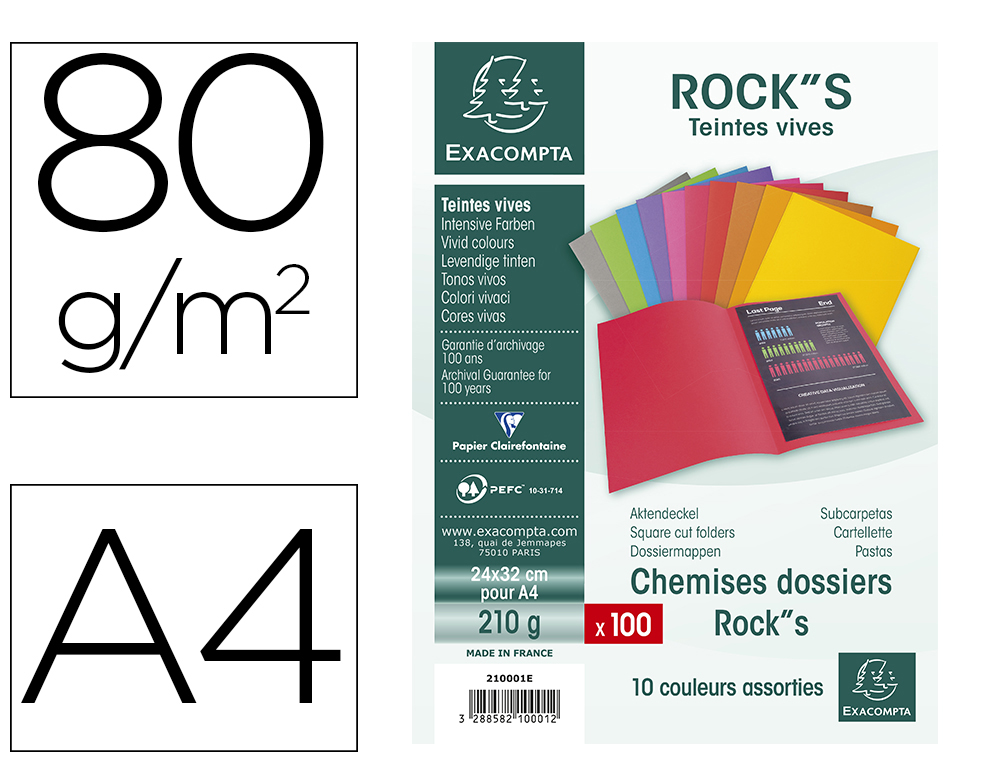 Chemise exacompta rock bahia 220 carte rigide 240x320mm     210g coloris assortis lot 100 unités