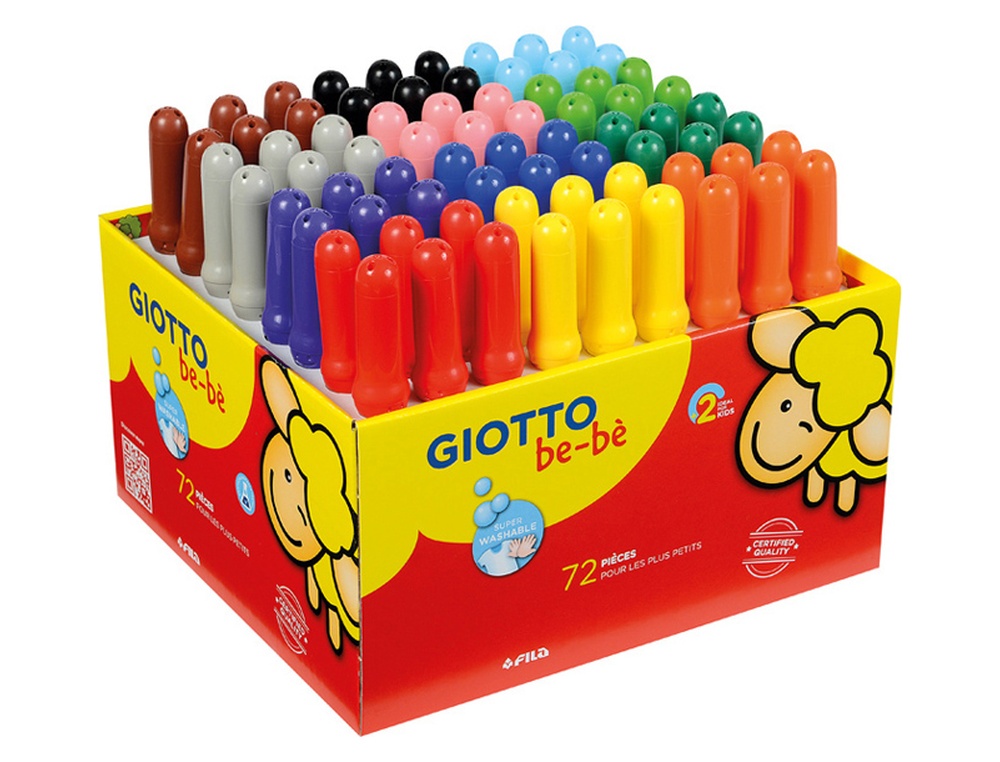 Feutre coloriage giotto be-bè maxi lavable capuchon ventilé pointe bloquée coloris assortis schoolpack 72 unités