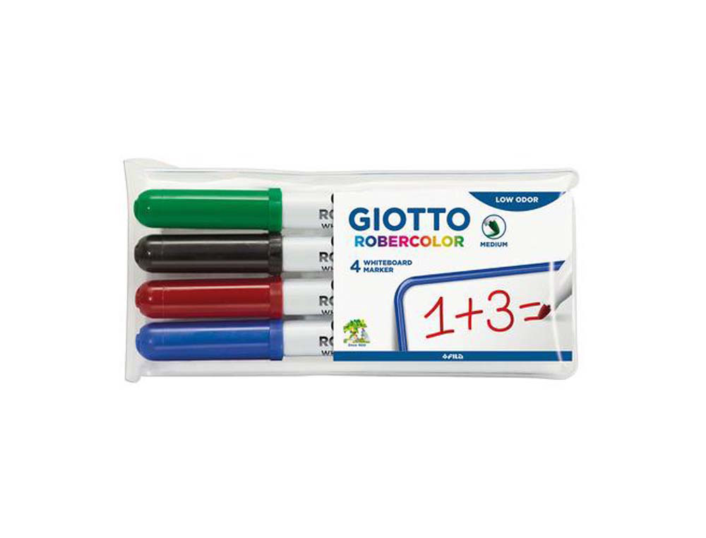 Marqueur giotto robercolor tableau blanc pointe medium ogive 4 mm encre effaçable couleurs assortis étui 4 unités