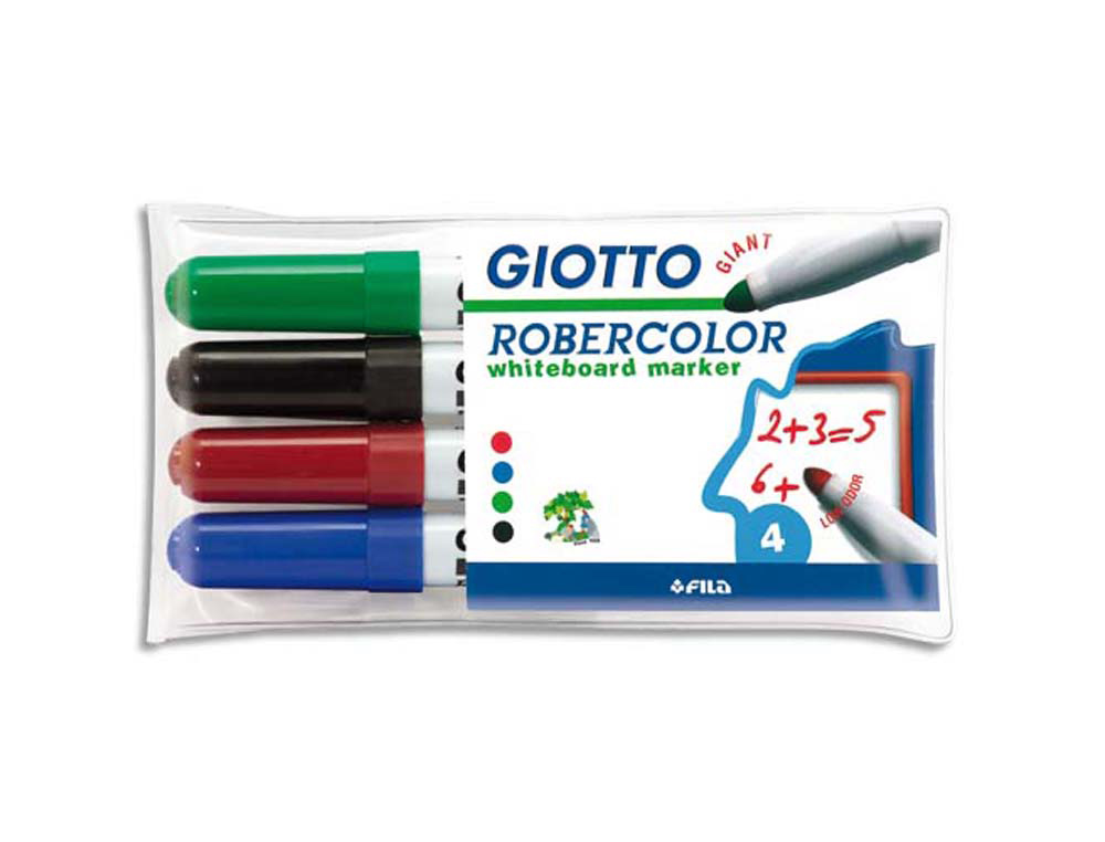 Marqueur giotto robercolor tableau blanc pointe maxi ogive 7 mm encre effaçable couleurs vives étui 4 unités