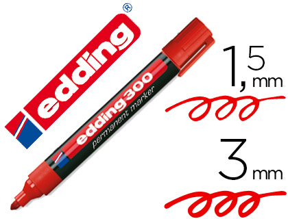Marqueur edding permanent e300 pointe ogive tracé 1.5/3mm corps plastique coloris rouge