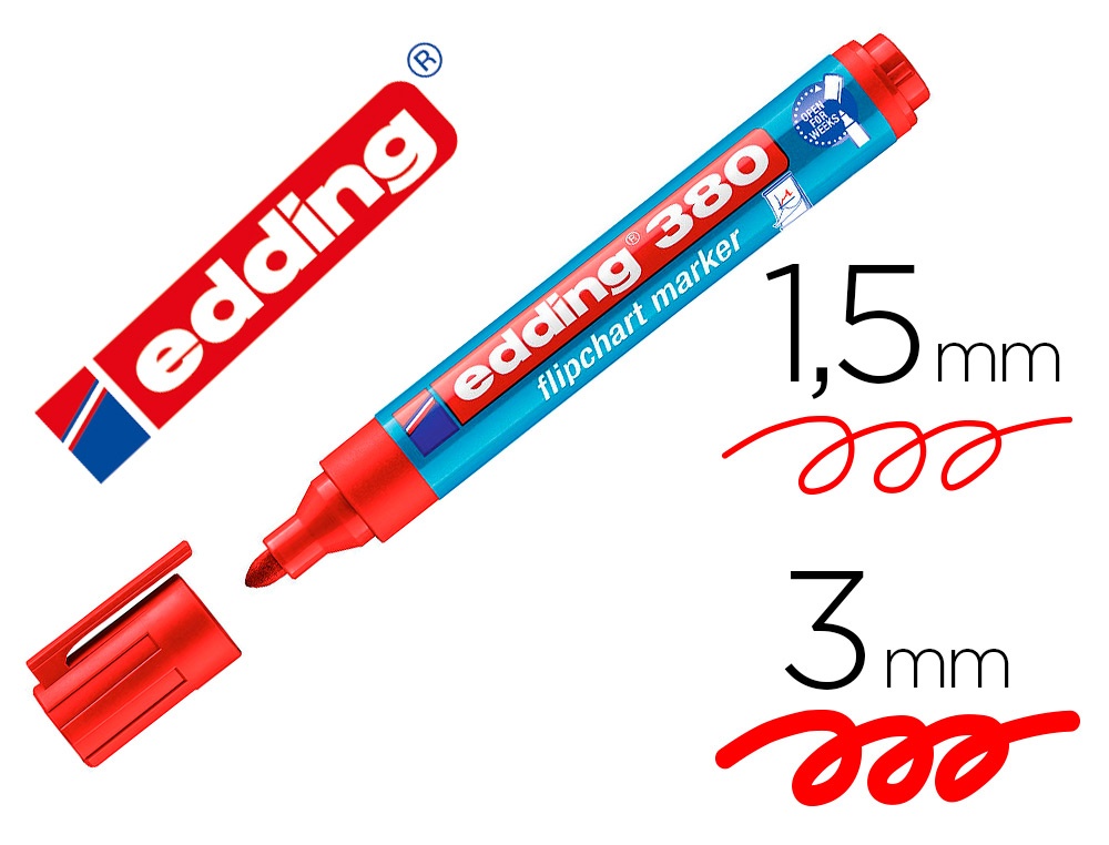 Marqueur edding permanent chevalet e380 pointe ogive tracé 1.5/3mm corps plastique spécial flipchart coloris rouge