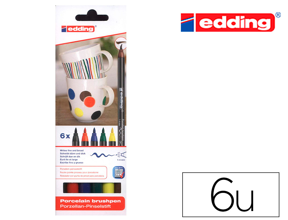 Feutre edding porcelaine e4200 céramique émaillée verre pointe pinceau fine flexible pochette 6 coloris