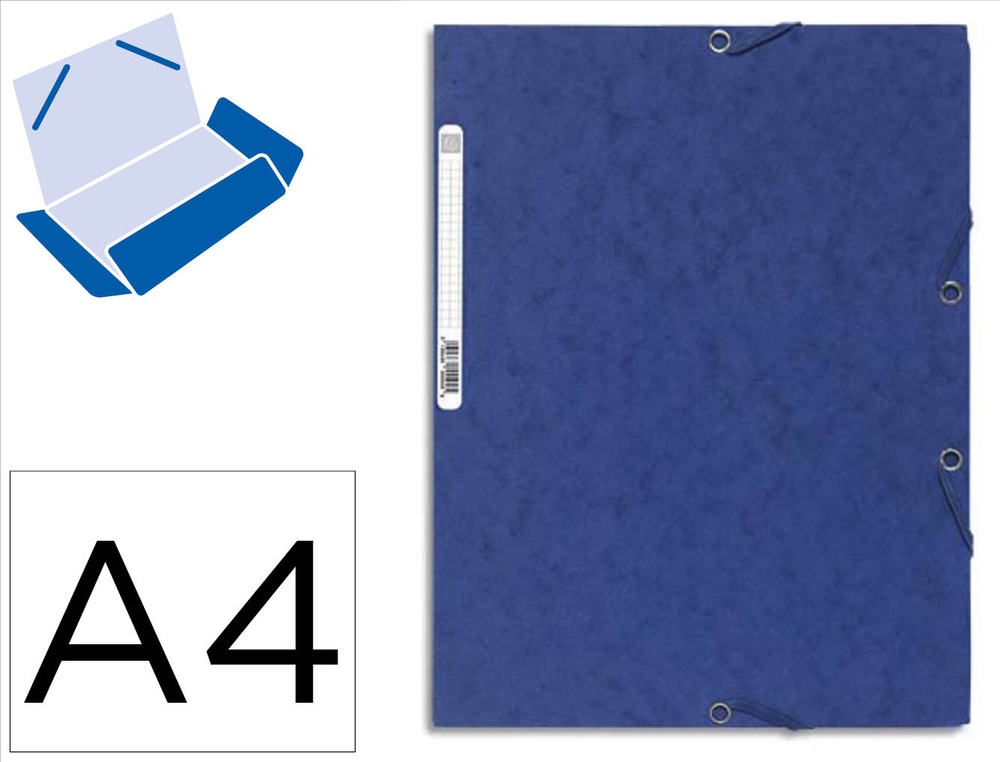 Chemise exacompta carte lustrée 5/10e 400g 3 rabats et élastique a4 format 240x320mm coloris bleu