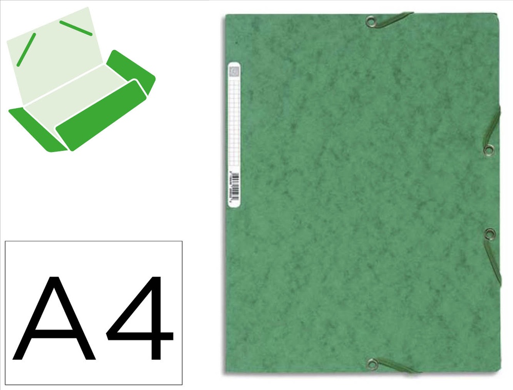 Chemise exacompta carte lustrée 5/10e 400g 3 rabats et élastique a4 format 240x320mm coloris vert