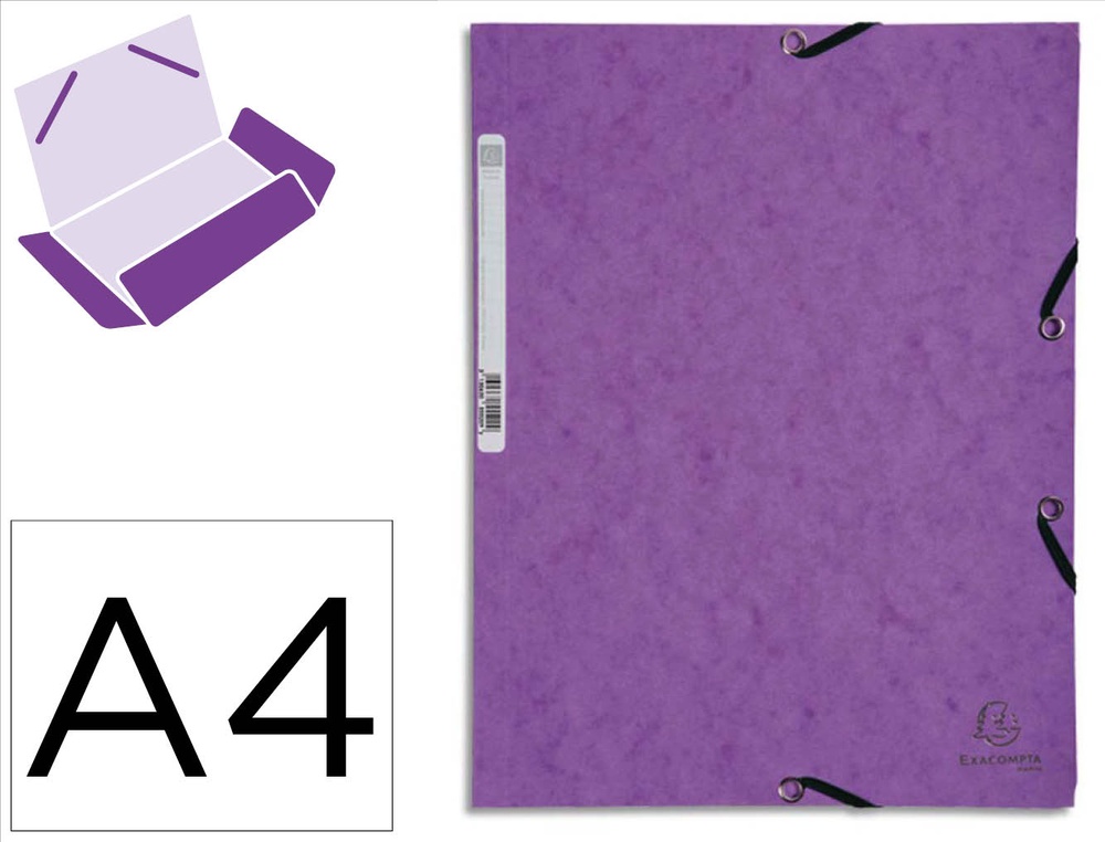 Chemise exacompta carte lustrée 5/10e 400g 3 rabats et élastique a4 format 240x320mm coloris violet