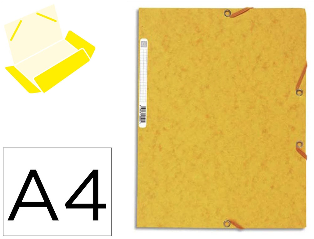 Chemise exacompta carte lustrée 5/10e 400g 3 rabats et élastique a4 format 240x320mm coloris jaune
