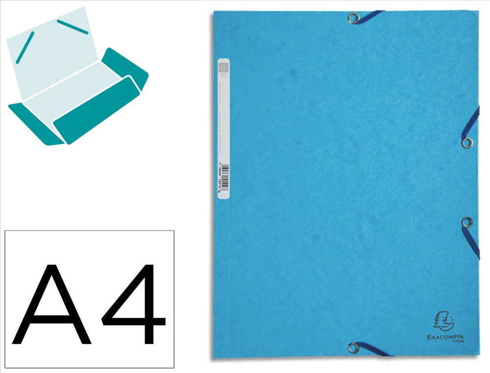 Chemise exacompta carte lustrée 5/10e 400g 3 rabats et élastique a4 format 240x320mm coloris turquoise