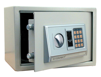 Coffre-fort q-connect électronique 10l 310x200x200mm à code digital accessoires fixation mur ou sol