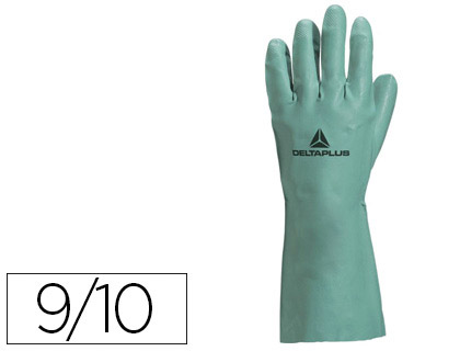 Gant nitrile deltaplus floqué coton longueur 33cm épaisseur 0.40mm coloris vert taille 9/10 paire