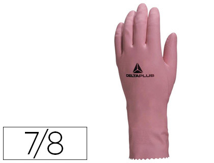 Gant ménage deltaplus latex floqué longueur 30cm épaisseur 0.38mm coloris rose taille 7/8 paire