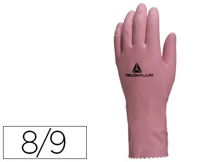 Gant ménage deltaplus latex floqué longueur 30cm épaisseur 0.38mm coloris rose taille 8/9 paire