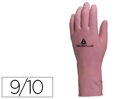 Gant ménage deltaplus latex floqué longueur 30cm épaisseur 0.38mm coloris rose taille 9/10 paire