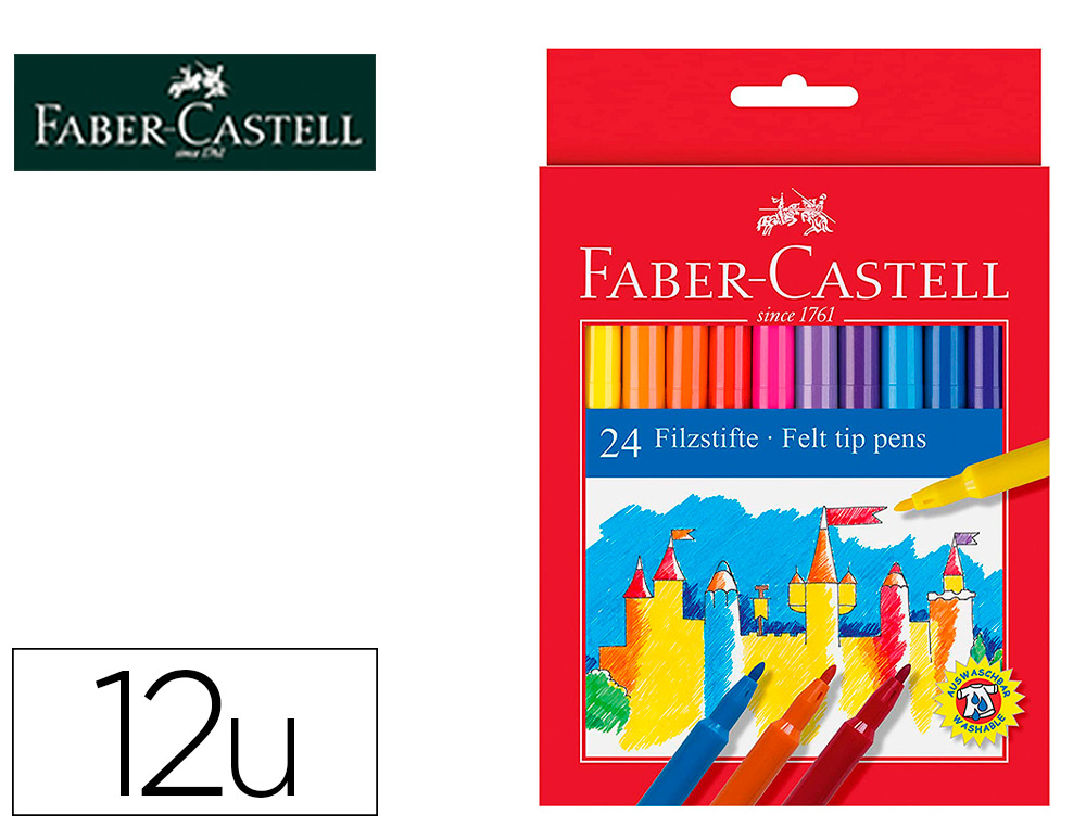 Feutre faber castell scolaire pointe robuste capuchon ventilé lavable couleurs assorties étui 12 unités