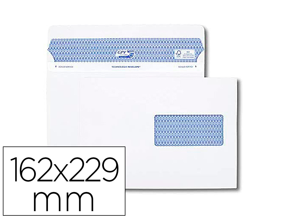 Enveloppe gpv c5 162x229mm 90g adhésive fermeture rapide sécurisée définitive fenêtre 45x100mm blanche boîte 100 unités