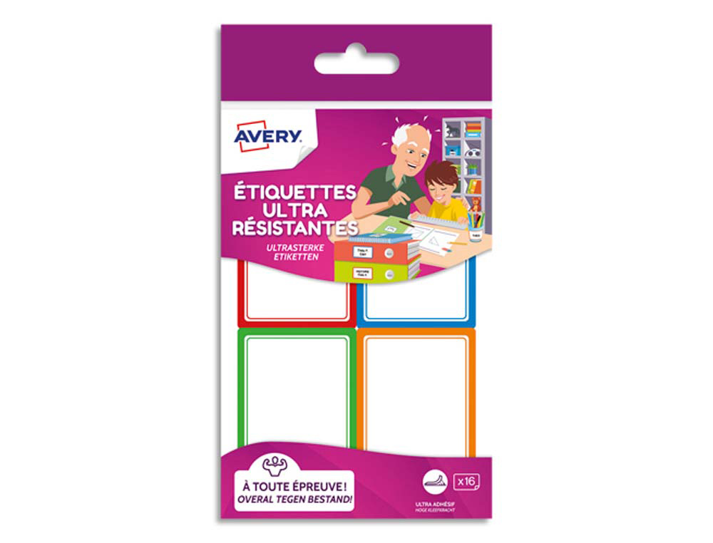 Étiquette avery adhésive 44x64mm cadre couleur ultra-résistante boîte 16 unités