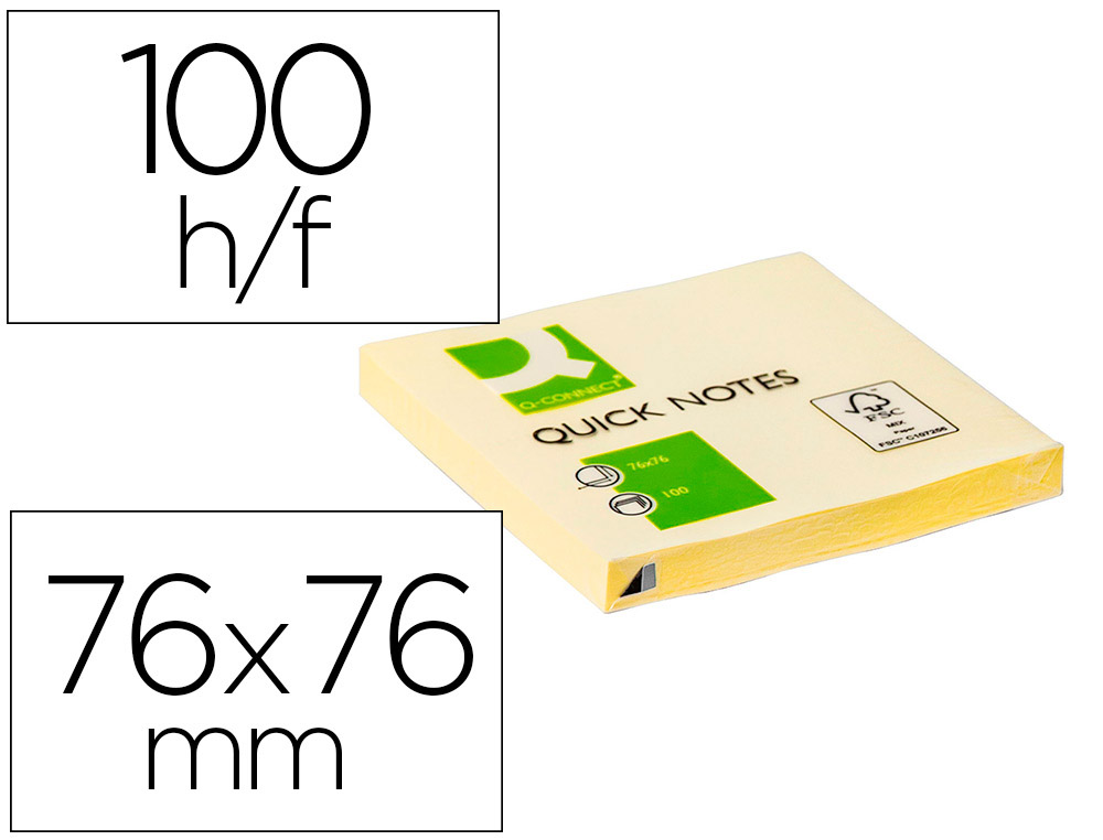 Bloc-notes q-connect quick notes 76x76mm 1 bloc 100f repositionnables coloris jaune