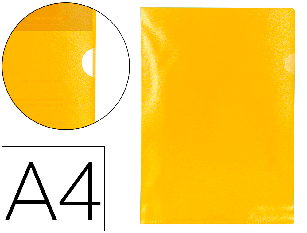 Pochette coin q-connect polypropylène grainé économique 12/100e coloris jaune transparent boîte 100 unités