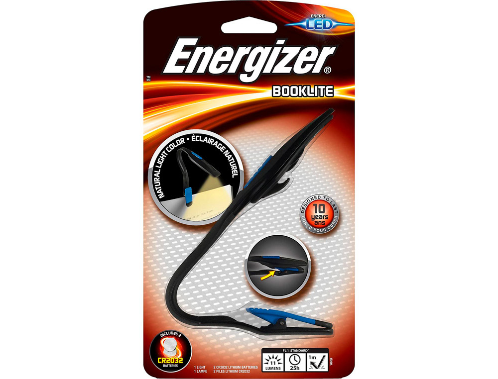 Lampe de lecture energizer booklite livree en presentoir carton + clip strip