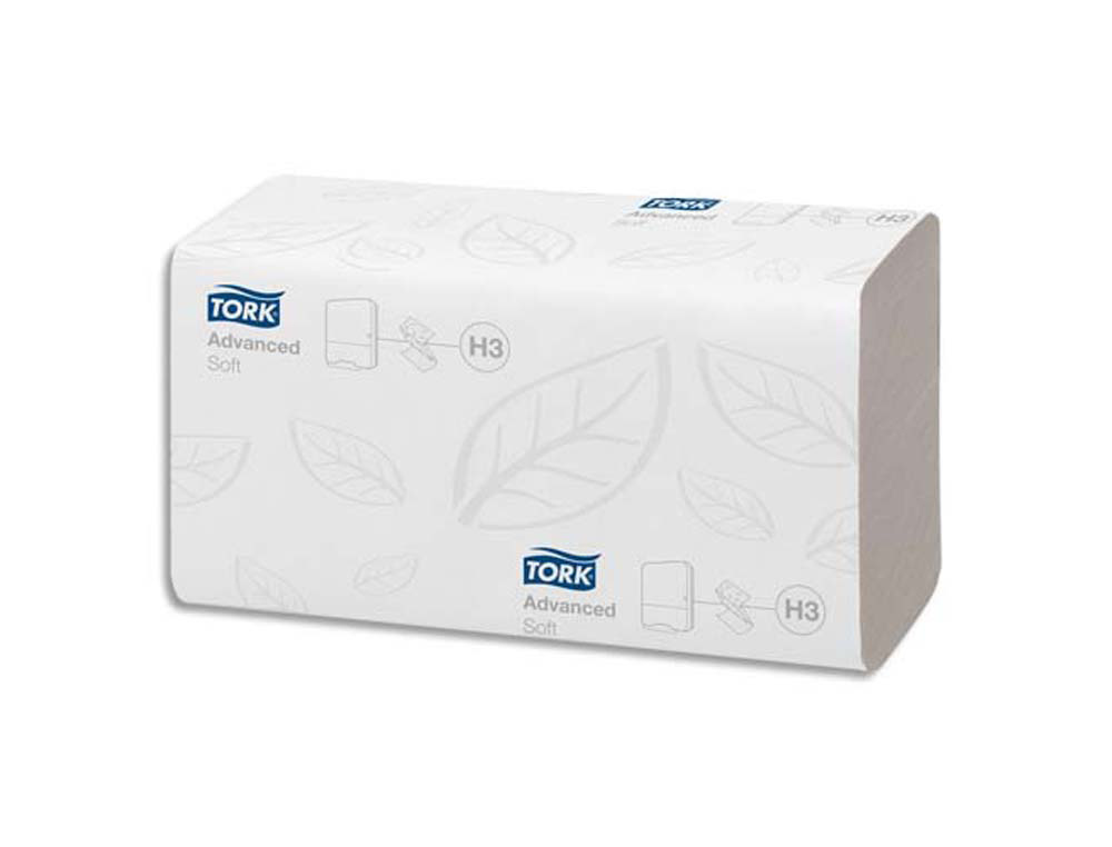 Essuie-mains tork h3 pliés en v 23x25cm ouate blanche mélangée gaufrée double épaisseur lot 15 paquets 250 unités