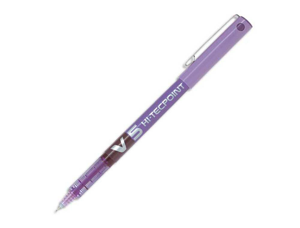 Stylo pilot v5 écriture fine 0.3mm clip métal encre liquide niveau visible pointe indéformable coloris violet