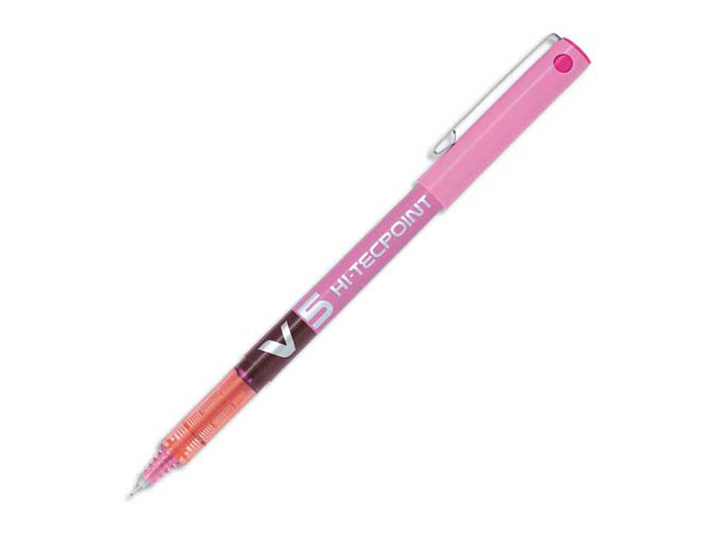 Stylo pilot v5 écriture fine 0.3mm clip métal encre liquide niveau visible pointe indéformable coloris rose
