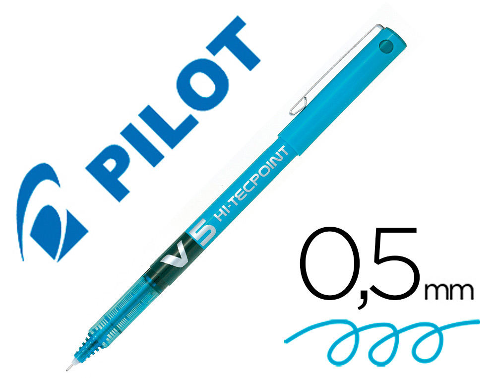 Stylo pilot v5 écriture fine 0.3mm clip métal encre liquide niveau visible pointe indéformable coloris turquoise