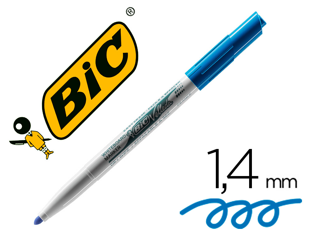 Marqueur bic velleda 1741 effaçable pointe ogive tracé 2mm encre cétone format stylo grande longévité bleu