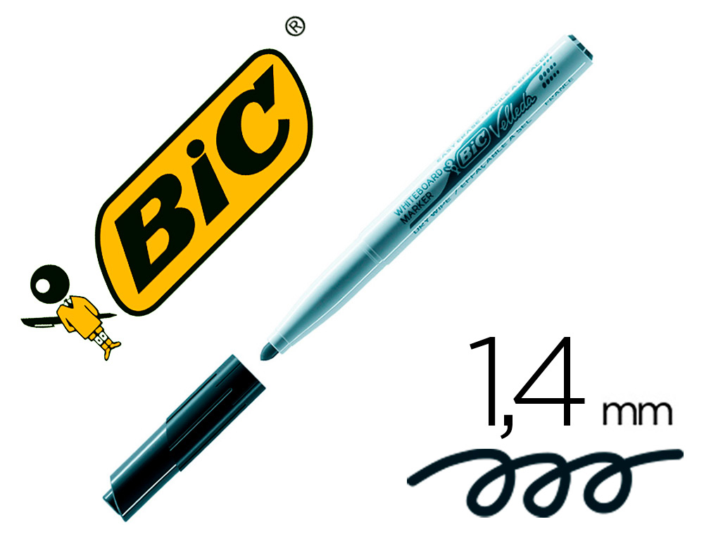 Marqueur bic velleda 1741 effaçable pointe ogive tracé 2mm encre cétone format stylo grande longévité noir