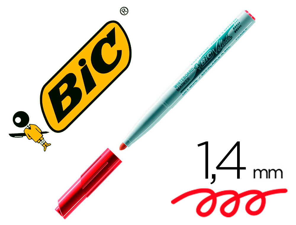 Marqueur bic velleda 1741 effaçable pointe ogive tracé 2mm encre cétone format stylo grande longévité rouge