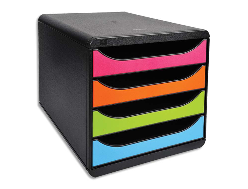 Module classement exacompta big box 4 tiroirs ouverts monobloc ultra rigide 347x278x267mm coloris noir/arlequin