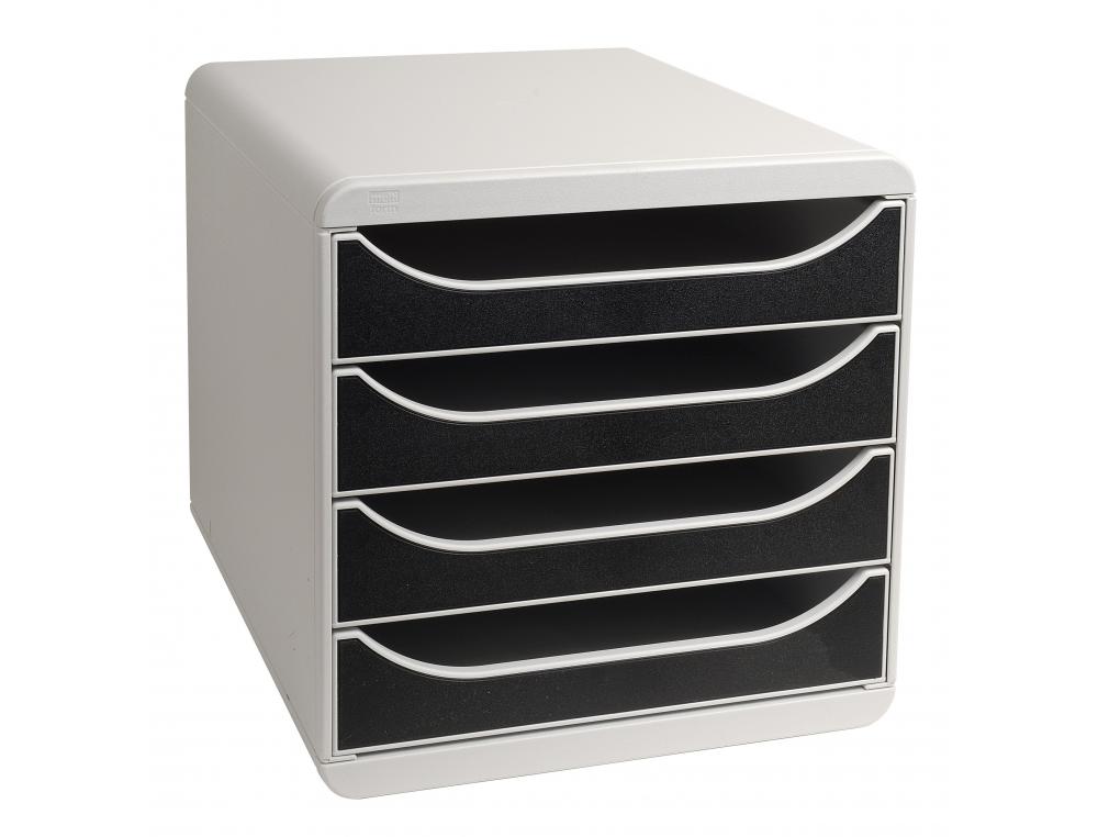 Module classement exacompta big box 4 tiroirs 347x278x267mm monobloc ultra-rigide coloris gris