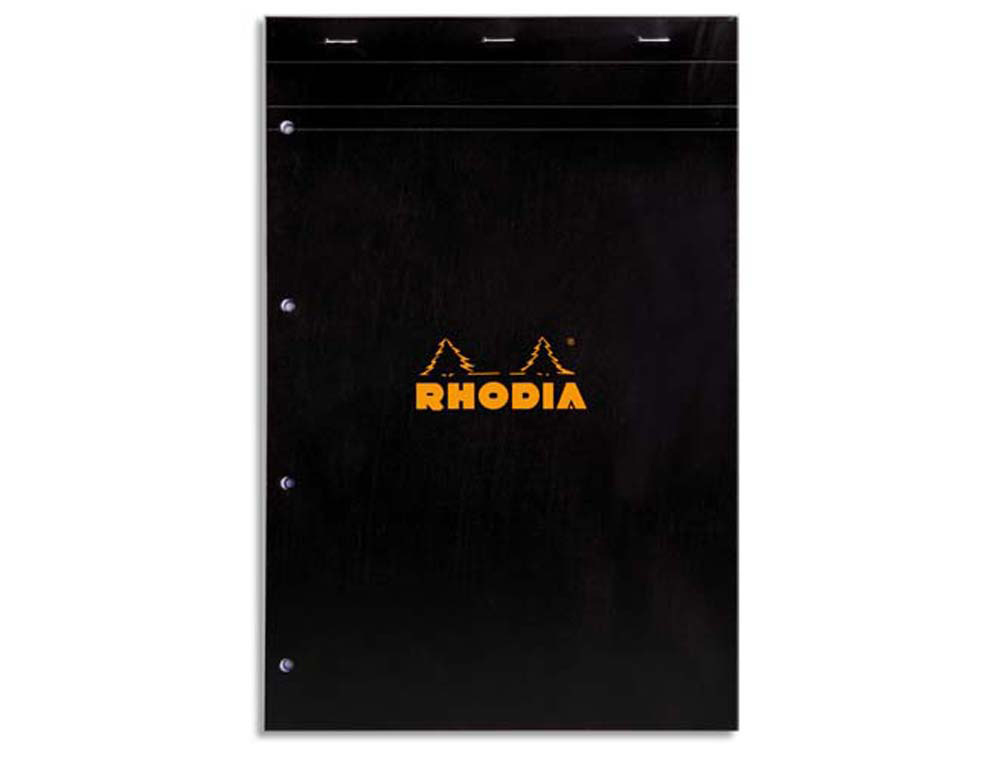 Bloc bureau rhodia a4+ papier vélin surfin couverture enduite enveloppante 210x320mm 80f détachables 80g 5x5mm noir