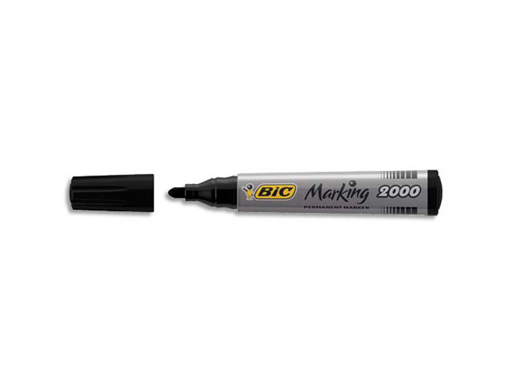 Marqueur bic permanent marking 2000 pointe ogive tracé 2.5mm corps plastique encre base alcool coloris noir