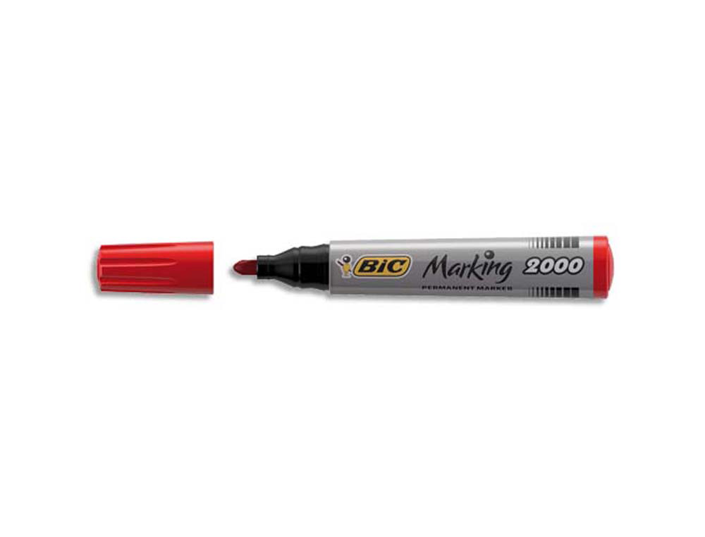 Marqueur bic permanent marking 2000 pointe ogive tracé 2.5mm corps plastique encre base alcool coloris rouge